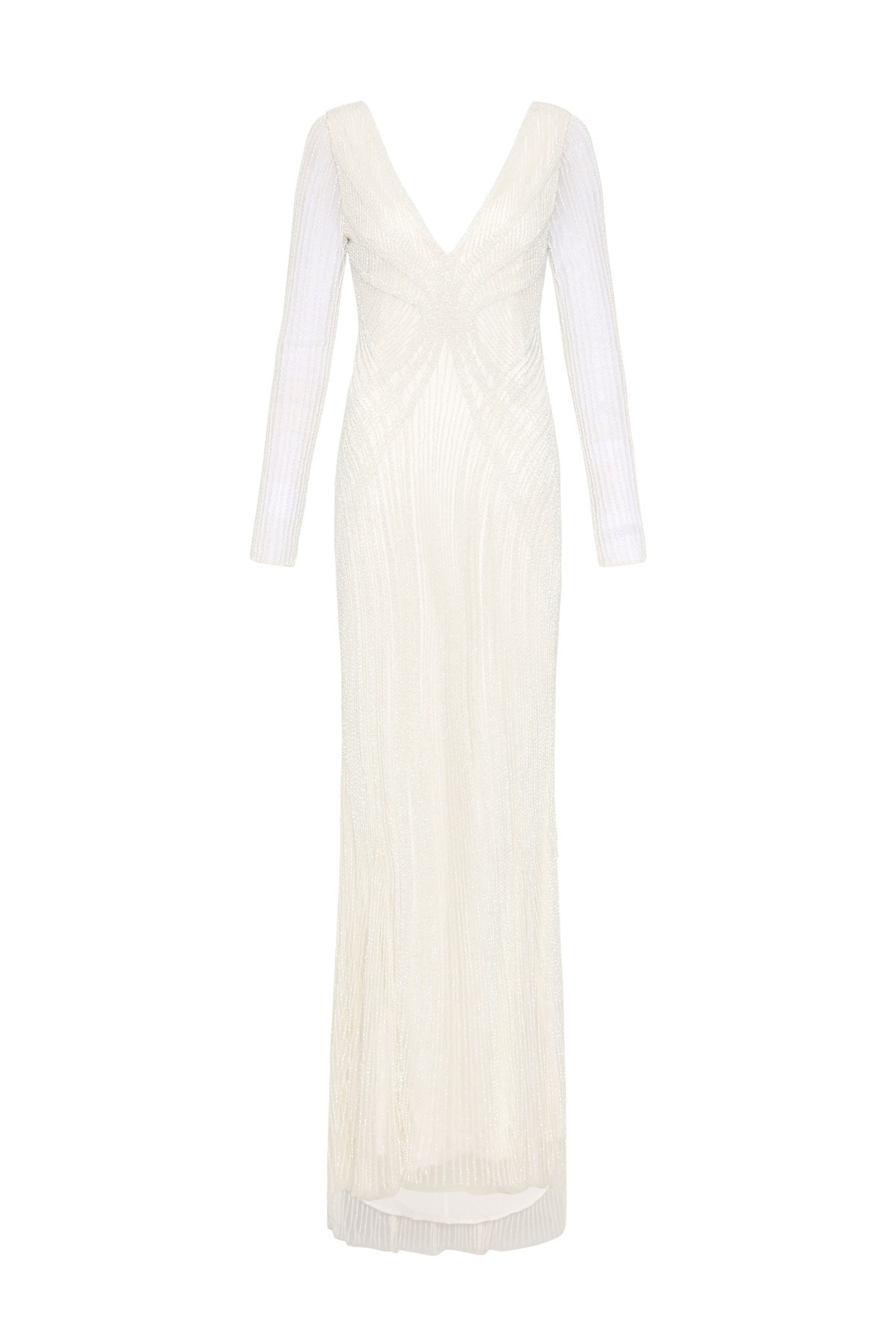 rachel gilbert long sleeve dress RACHEL GILBERT GOLD Sequin Beaded Long Sleeve Round Neck Gown 4
