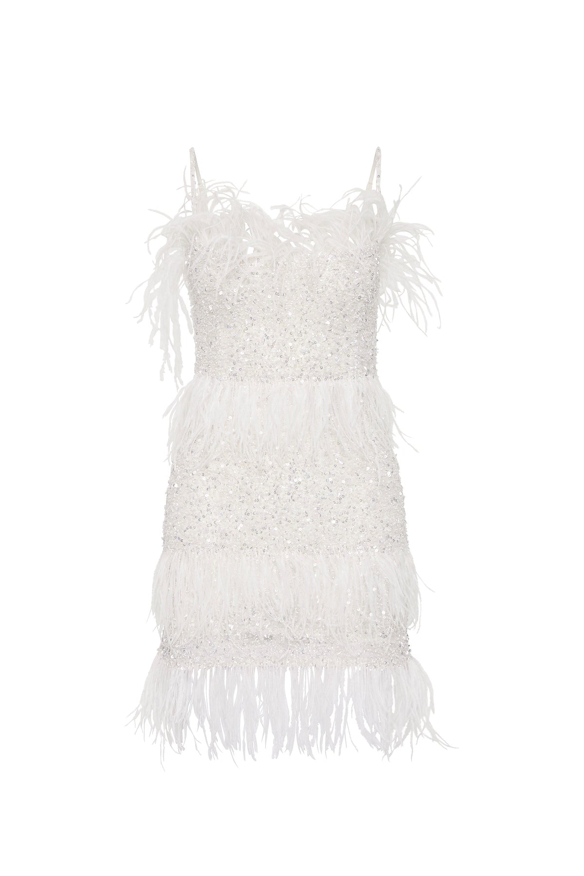 white mini dress with feathers Rachel Gilbert | FRENCHY MINI