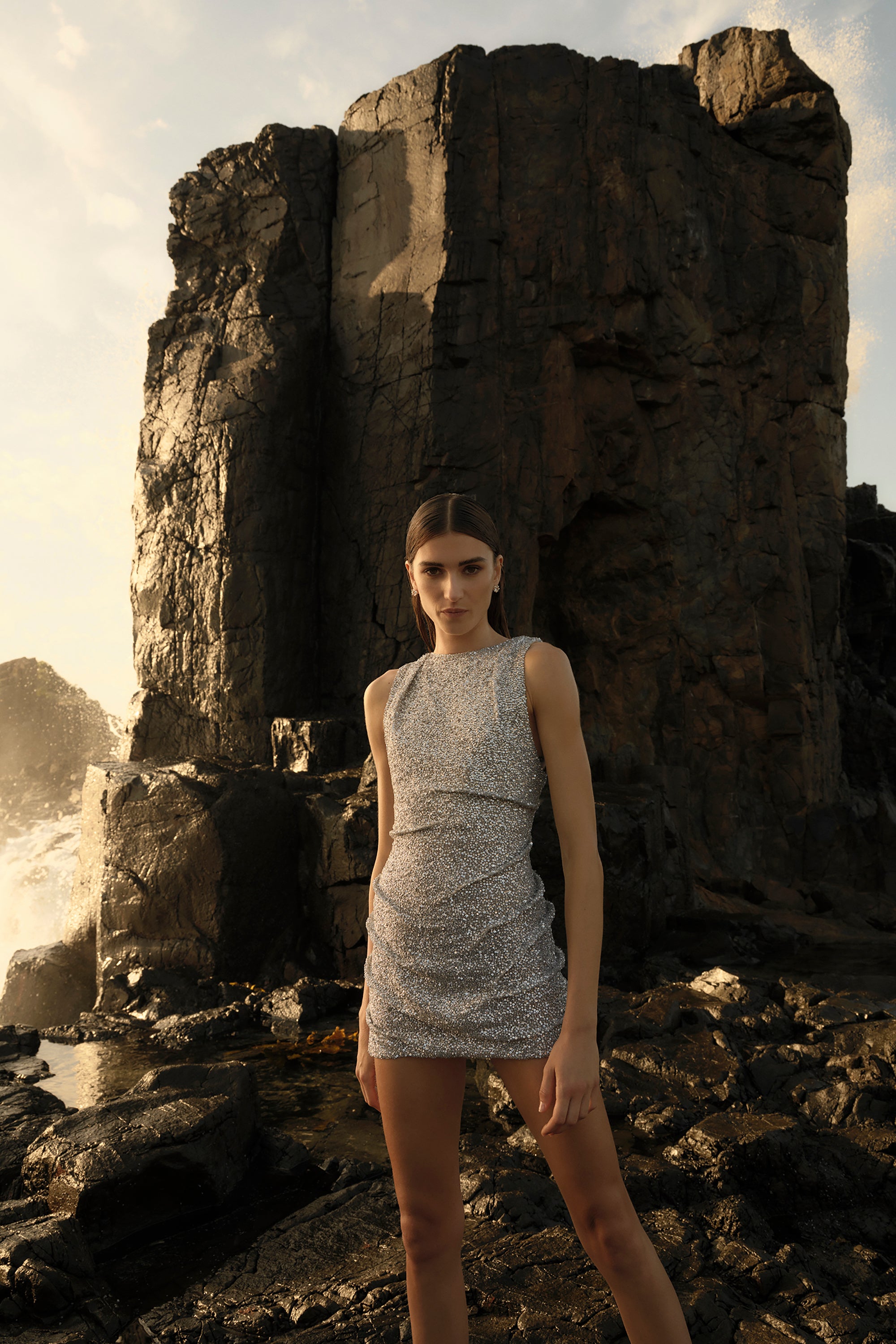 rachel gilbert silver dress All that glitters  This Rachel Gilbert gown is pure statement, featuring  intricate embellishment that catches the light from every angle. The  strapless silhouette keeps it sleek and modern, letting the texture