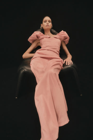 rachel gilbert pink dress Winona One-Shoulder Gown