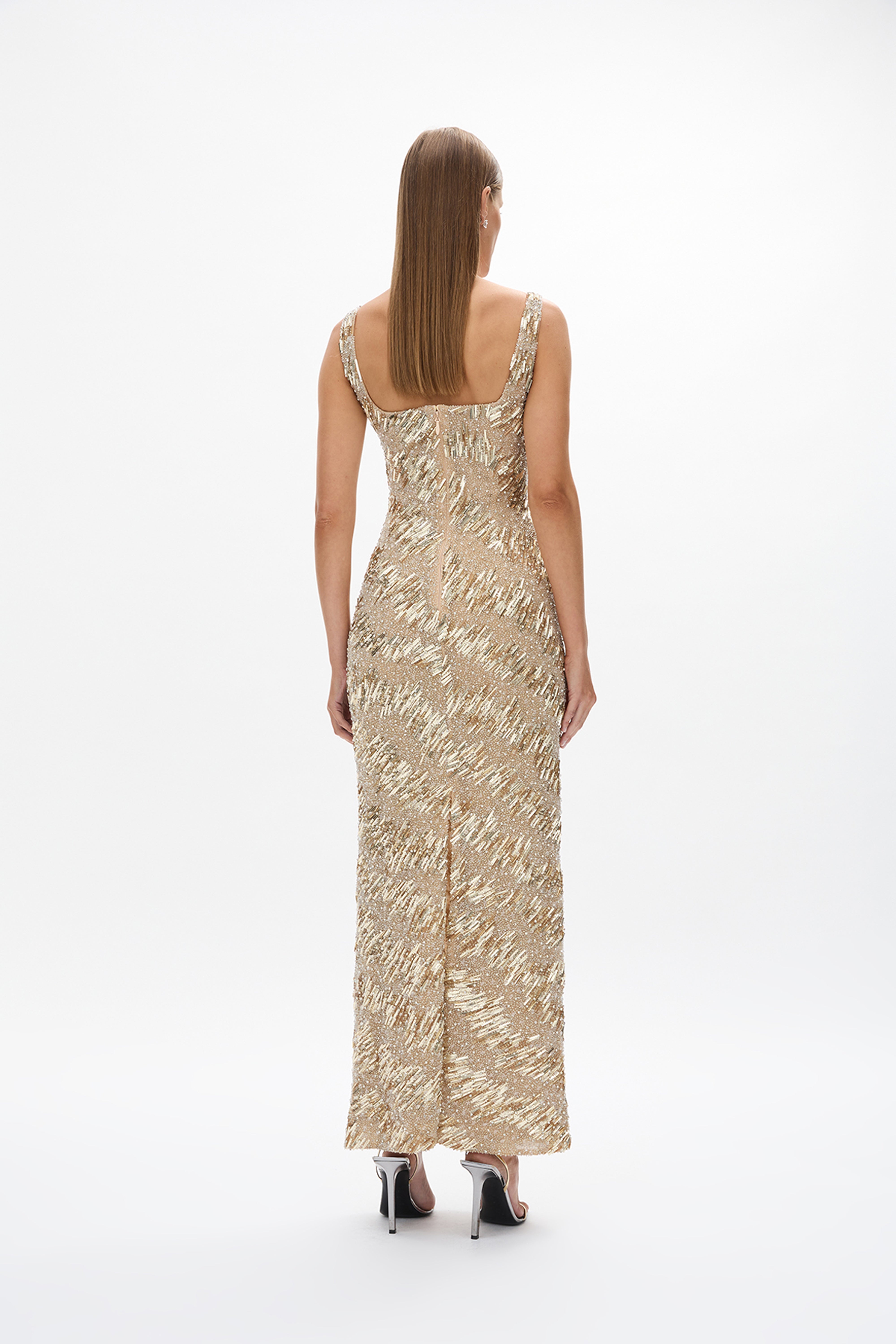 rachel gilbert gold sequin dress Embellished