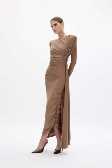 lovers and friends brown dress Nola Long Sleeve Maxi Dress In Brown – Elliatt