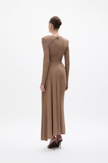 curve brown dress Liv Long Sleeve Slinky Dress in Dark Chocolate – RI MI main image 0
