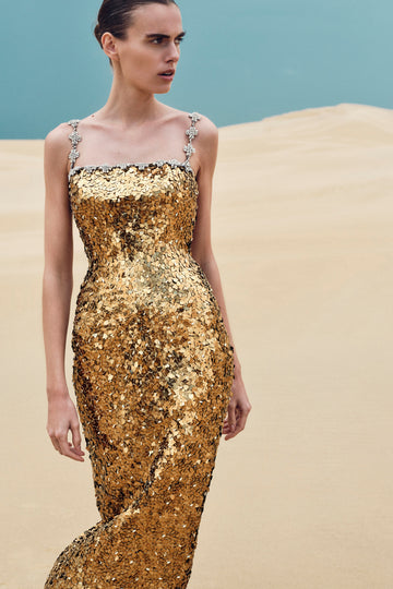 rachel gilbert gold sequin dress Embellished rosegold