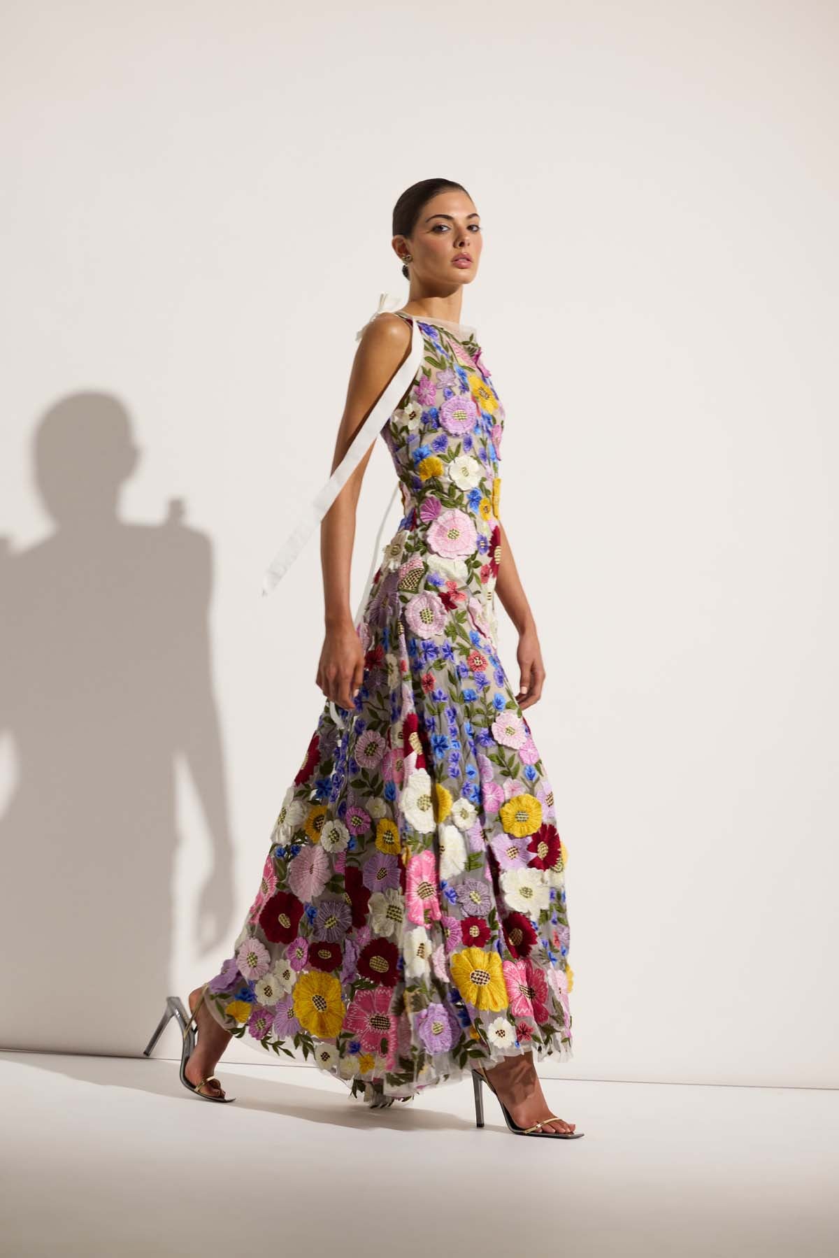 yellow and white maxi dress self-portrait - Yellow Metallic Chiffon Maxi Dress