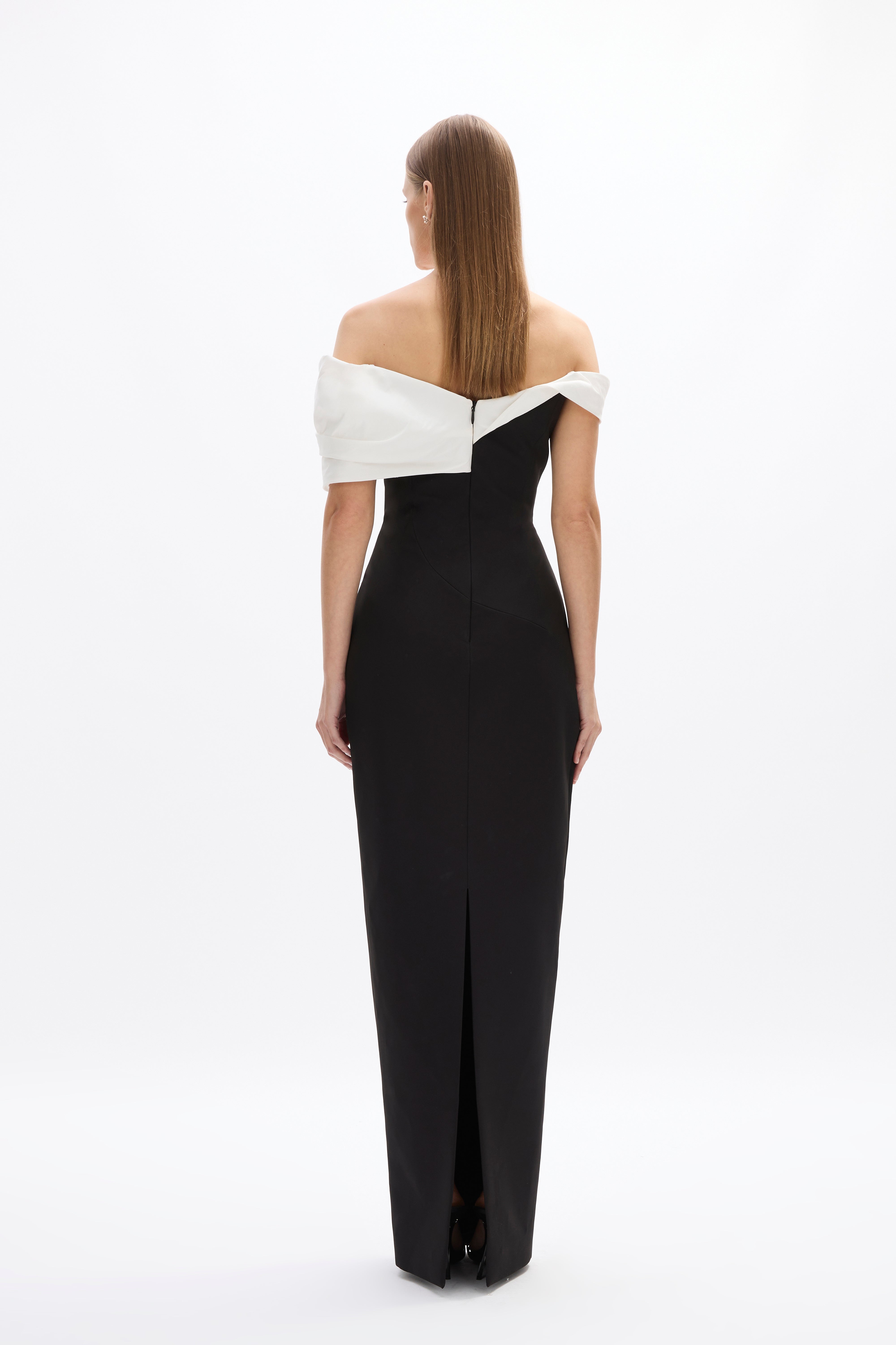 rachel gilbert off shoulder dress Delila Gown Black/White